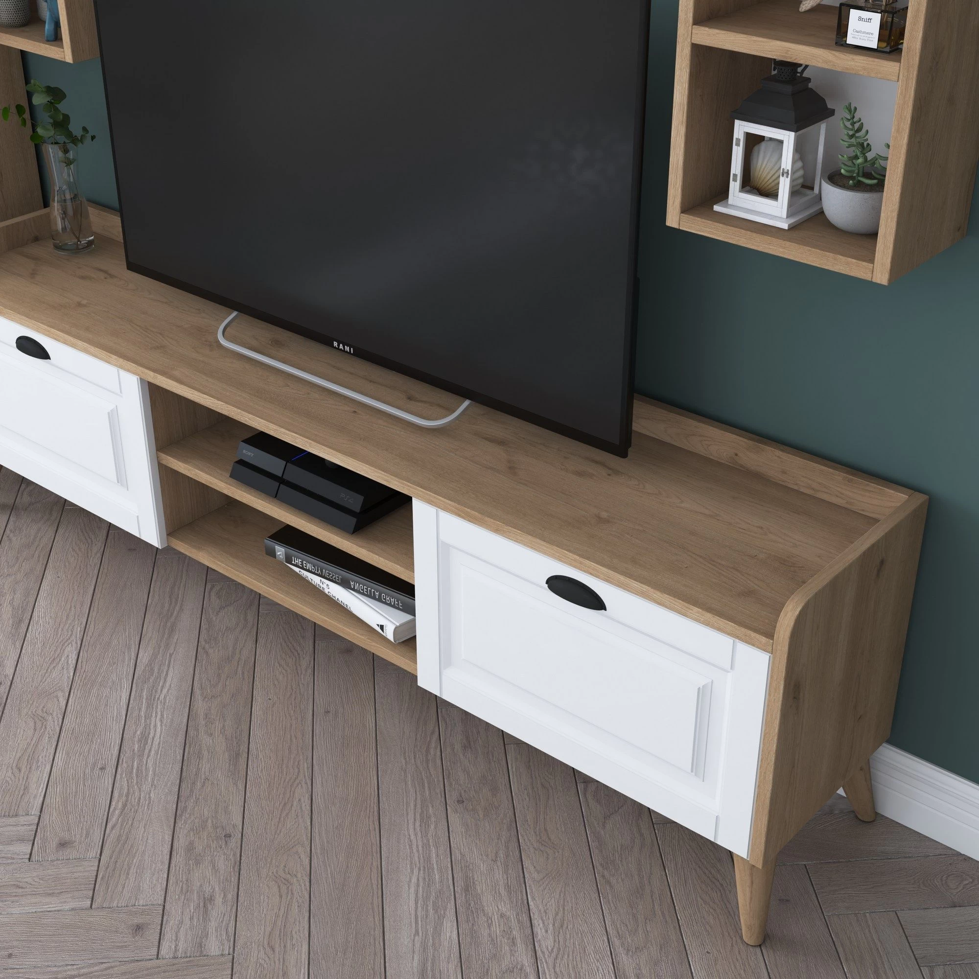 Wren TV-meubel | 100% Melamine | 180x55x34 Cm | Wit Notenhout 3 Wren TV-meubel | 100% Melamine | 180x55x34 Cm | Wit Notenhout - Afbeelding 3