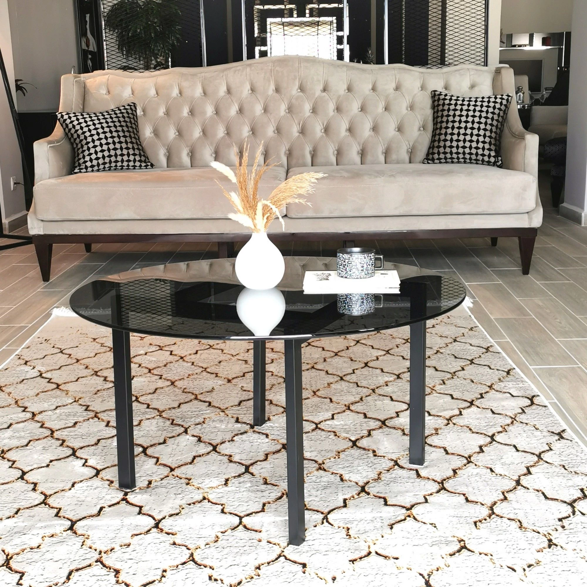 Locelso Salontafel | 100% Metaal | 6mm Dikte | Gehard Glas | 75x42x75 Cm | Fume Zwart 5 Locelso Salontafel | 100% Metaal | 6mm Dikte | Gehard Glas | 75x42x75 Cm | Fume Zwart - Afbeelding 5