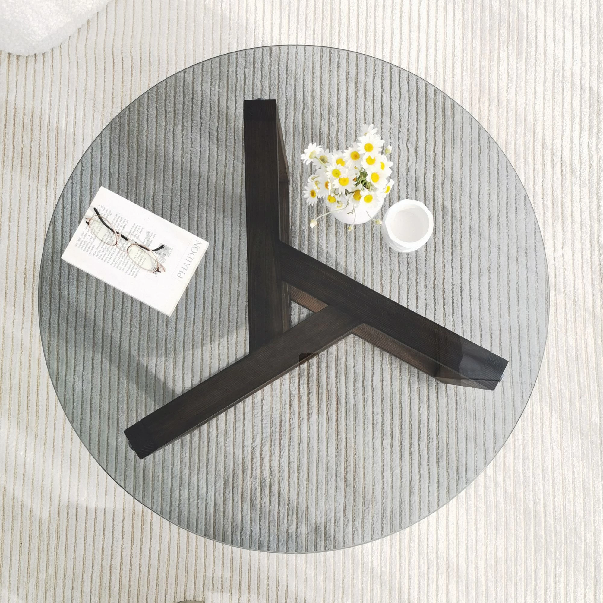 Locelso Salontafel | 100% Gehard Glas, Grenen Massief Houten Frame | Fume 3 Locelso Salontafel | 100% Gehard Glas, Grenen Massief Houten Frame | Fume - Afbeelding 3