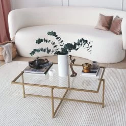 Locelso Salontafel | Gehard Glas | Metalen Poten | Goud -Collectie Woonkamermeubels 552NOS1431 20 205 00cb