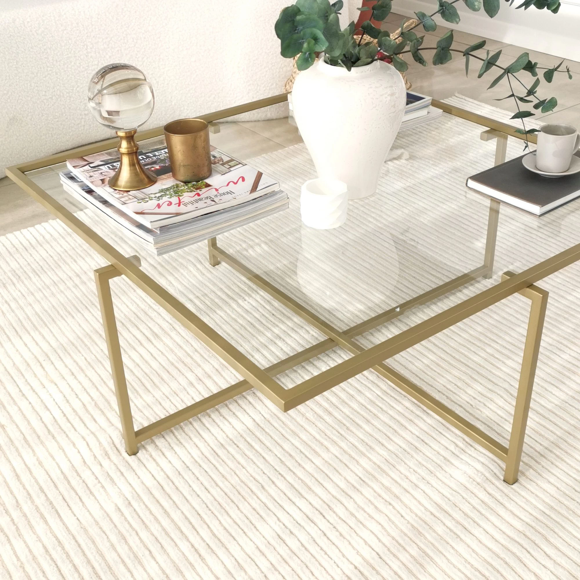 Locelso Gold Salontafel | 100% Gehard Glas | Metalen Poten 4 Locelso Gold Salontafel | 100% Gehard Glas | Metalen Poten - Afbeelding 4