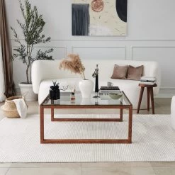 Locelso Salontafel | Gehard Glas En Massief Houten Frame | 90x40x90 Cm | Hout -Collectie Woonkamermeubels 552NOS1441 20 203 642b