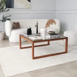 Locelso Salontafel | Gehard Glas En Massief Houten Frame | 90x40x90 Cm | Hout -Collectie Woonkamermeubels 552NOS1441 20 206 c6aa