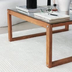 Locelso Salontafel | Gehard Glas En Massief Houten Frame | 90x40x90 Cm | Hout -Collectie Woonkamermeubels 552NOS1441 20 209 a340