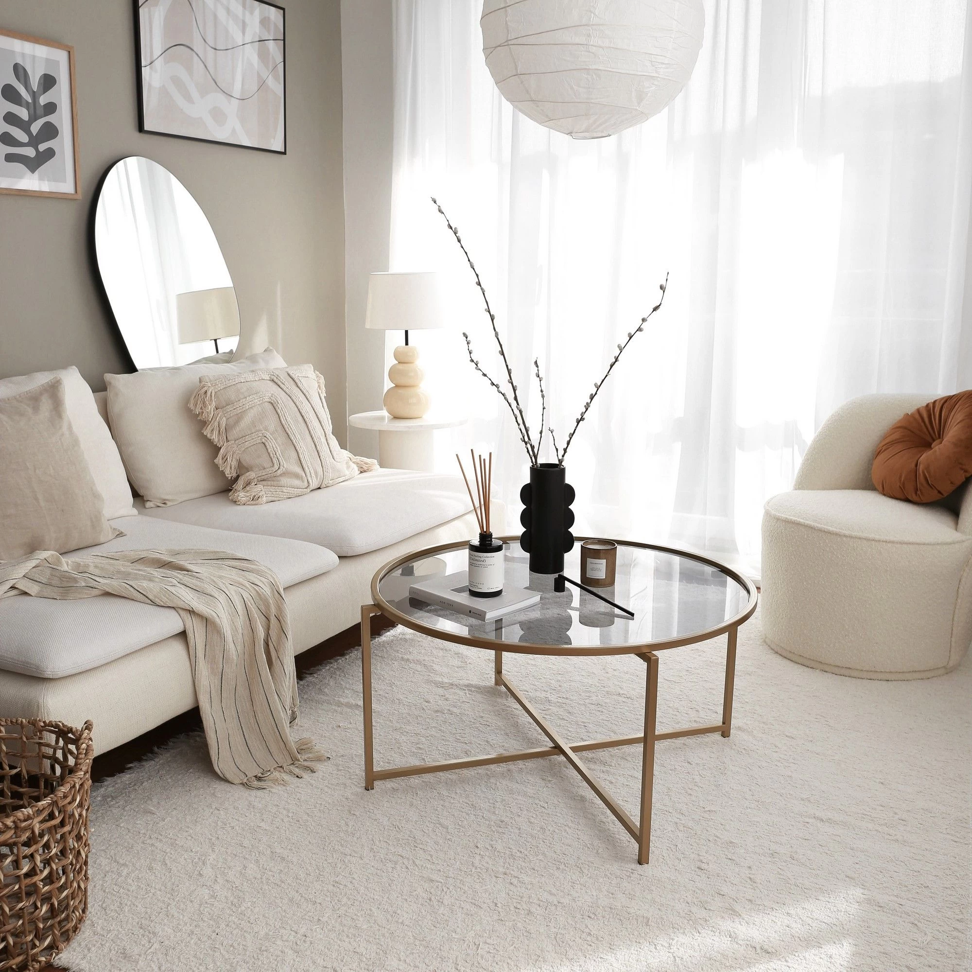 Locelso Salontafel | Gehard Glas | Metalen Frame | 83x40x83 Cm | Goudgeel 8 Locelso Salontafel | Gehard Glas | Metalen Frame | 83x40x83 Cm | Goudgeel - Afbeelding 8