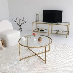 Locelso Salontafel | 4mm Gehard Glas | 100% Metalen Frame | Goud