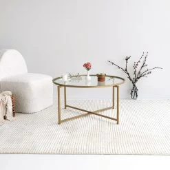 Locelso Salontafel | 4mm Gehard Glas | 100% Metalen Frame | Goud -Collectie Woonkamermeubels 552NOS2230 20 204 5aa2