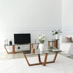 Locelso Salontafel | 100% Gehard Glas | Notelaar | 105x35x65 Cm -Collectie Woonkamermeubels 552NOS2247 20 205 4400