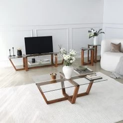 Locelso Salontafel | 100% Gehard Glas | Notelaar | 105x35x65 Cm -Collectie Woonkamermeubels 552NOS2247 20 206 009d