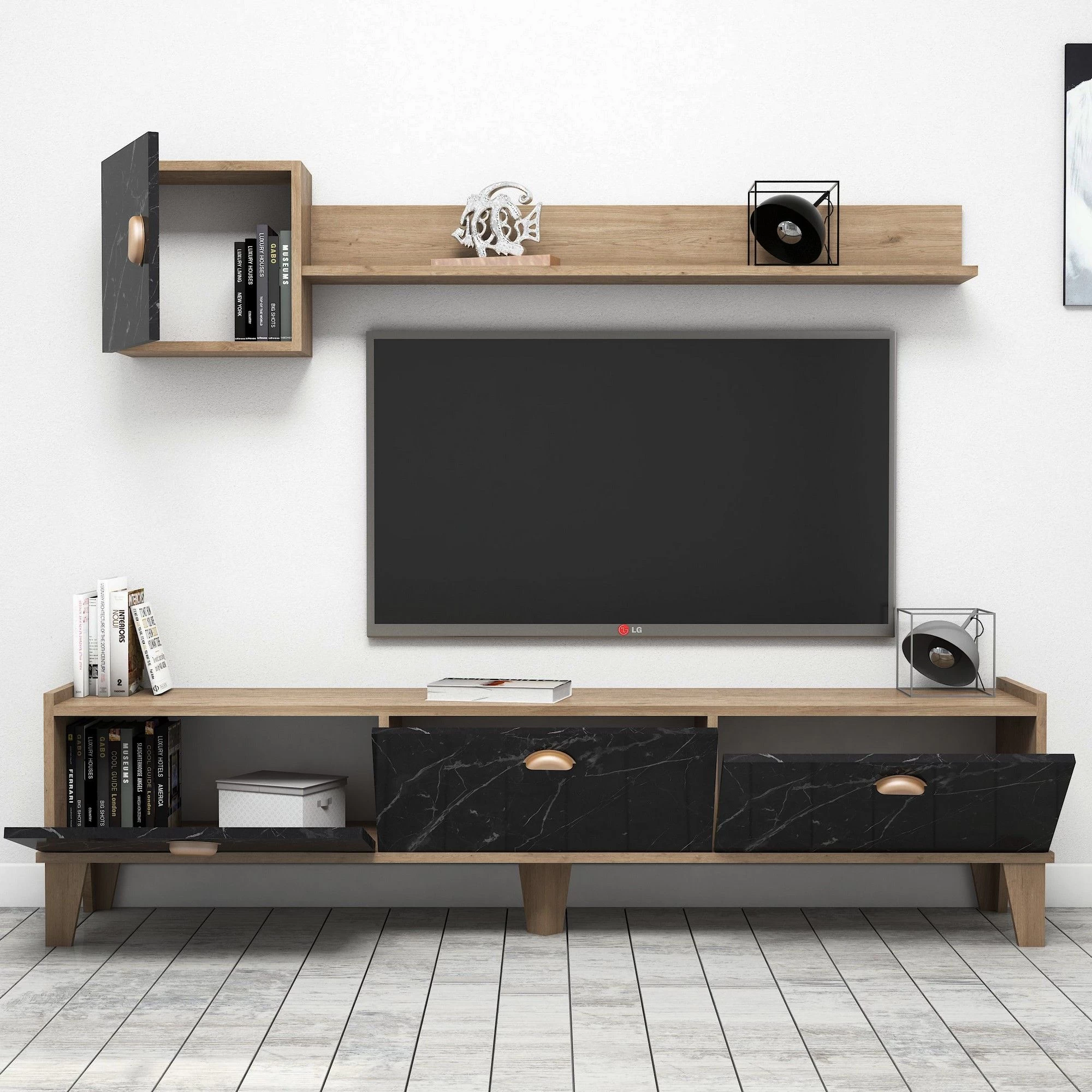 Tv-meubel Almaren | 178cm Breedte | 100% Melamine | Eiken Marmer 5 Tv-meubel Almaren | 178cm Breedte | 100% Melamine | Eiken Marmer - Afbeelding 5