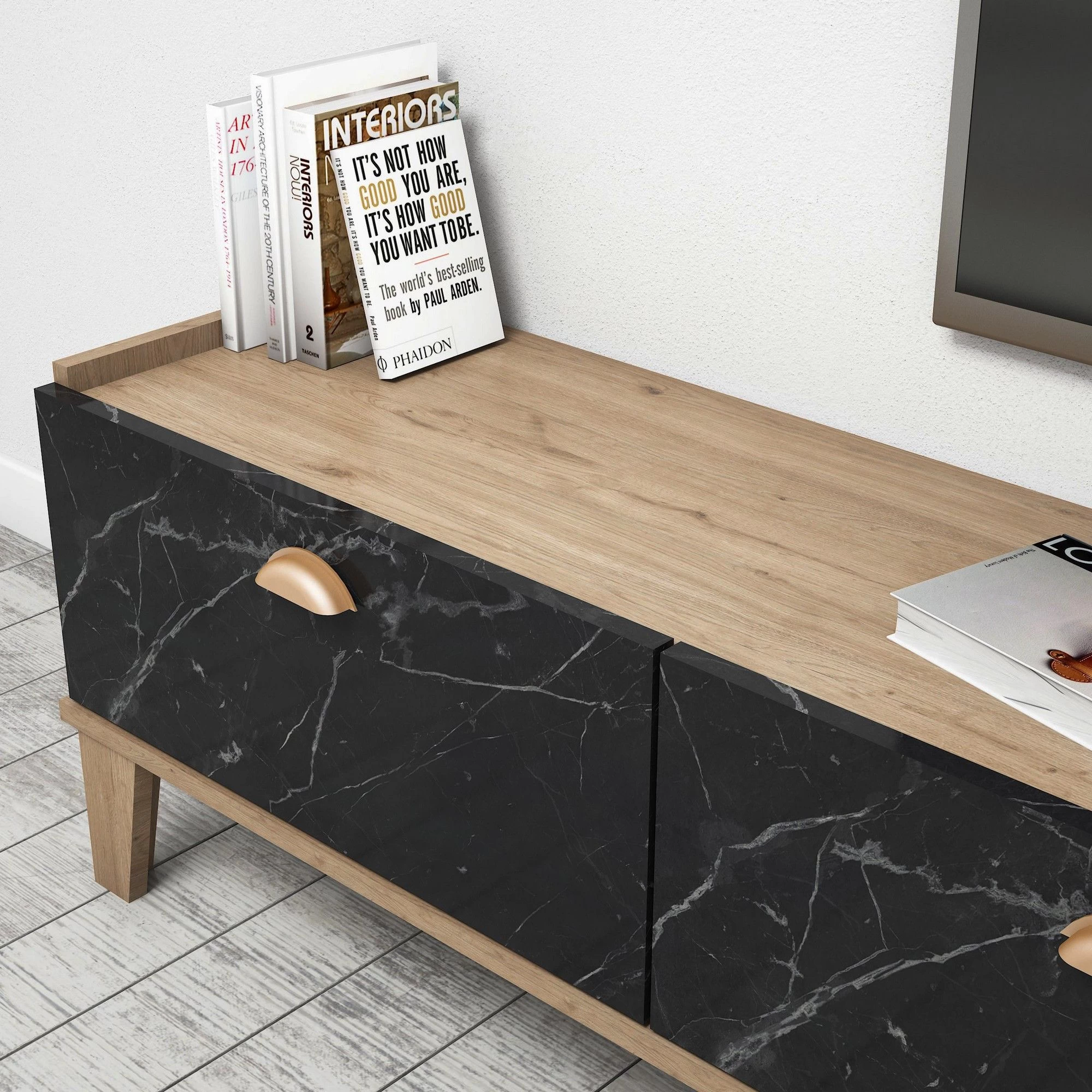 Tv-meubel Almaren | 178cm Breedte | 100% Melamine | Eiken Marmer 4 Tv-meubel Almaren | 178cm Breedte | 100% Melamine | Eiken Marmer - Afbeelding 4