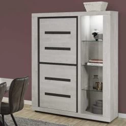 Vitrinekast Ludo Met Ledverlichting 132cm, 3 Deuren - Grijs