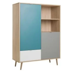 Buffetkast Cuba 103cm, 2 Deuren & 1 Lade - Blauw/wit/grijs