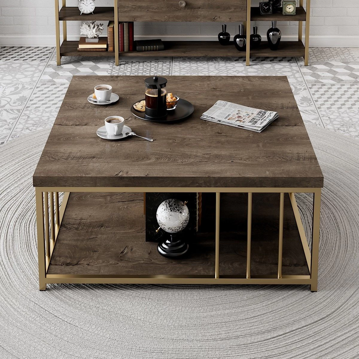 Houten Mode Melamine Salontafel, Walnoot Goud 6 Houten Mode Melamine Salontafel, Walnoot Goud - Afbeelding 6