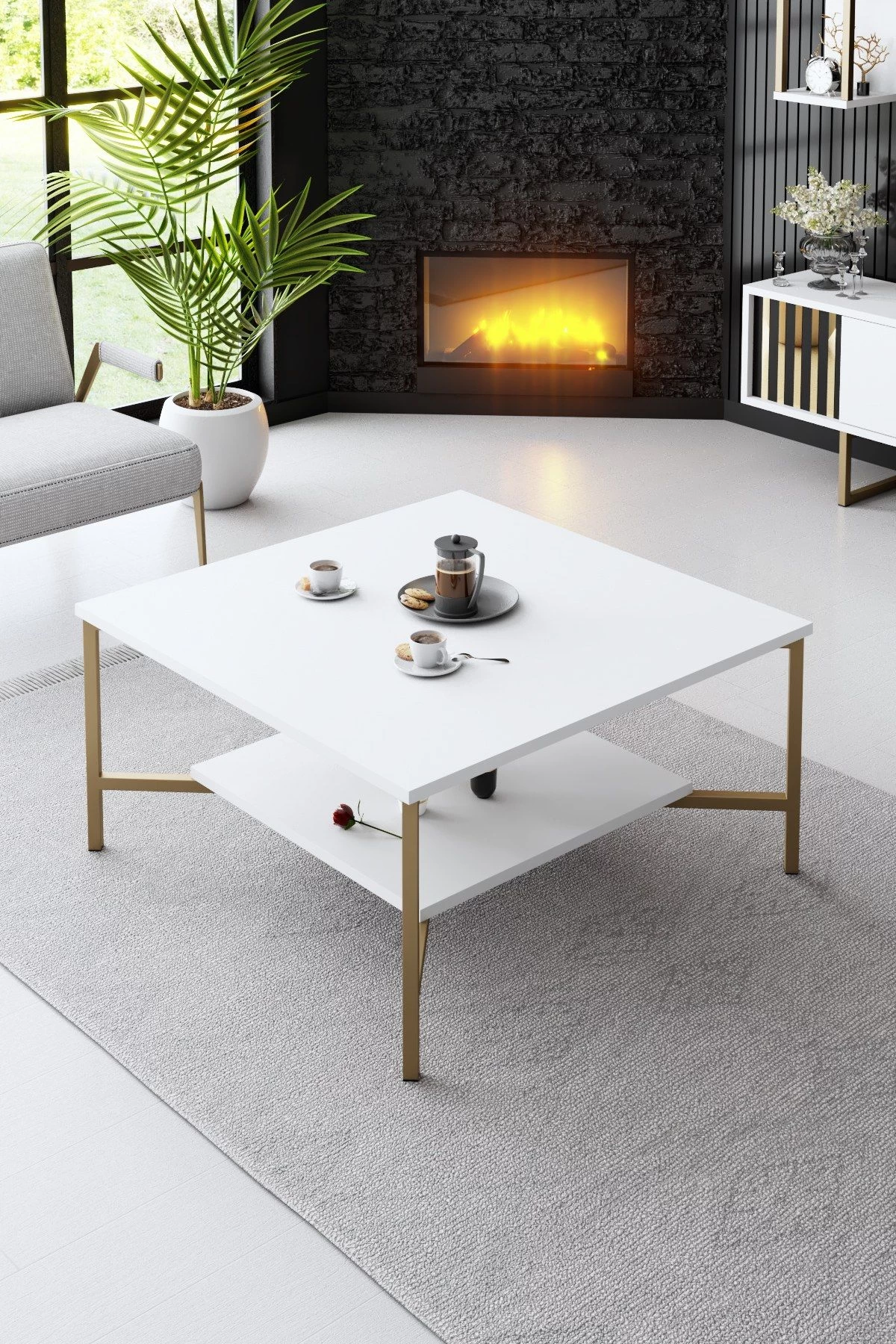 Moderne Woody Fashion Salontafel | Melamine Gecoat | Metalen Poten | 80x80x40cm | Wit Zwart 1 Moderne Woody Fashion Salontafel | Melamine Gecoat | Metalen Poten | 80x80x40cm | Wit Zwart