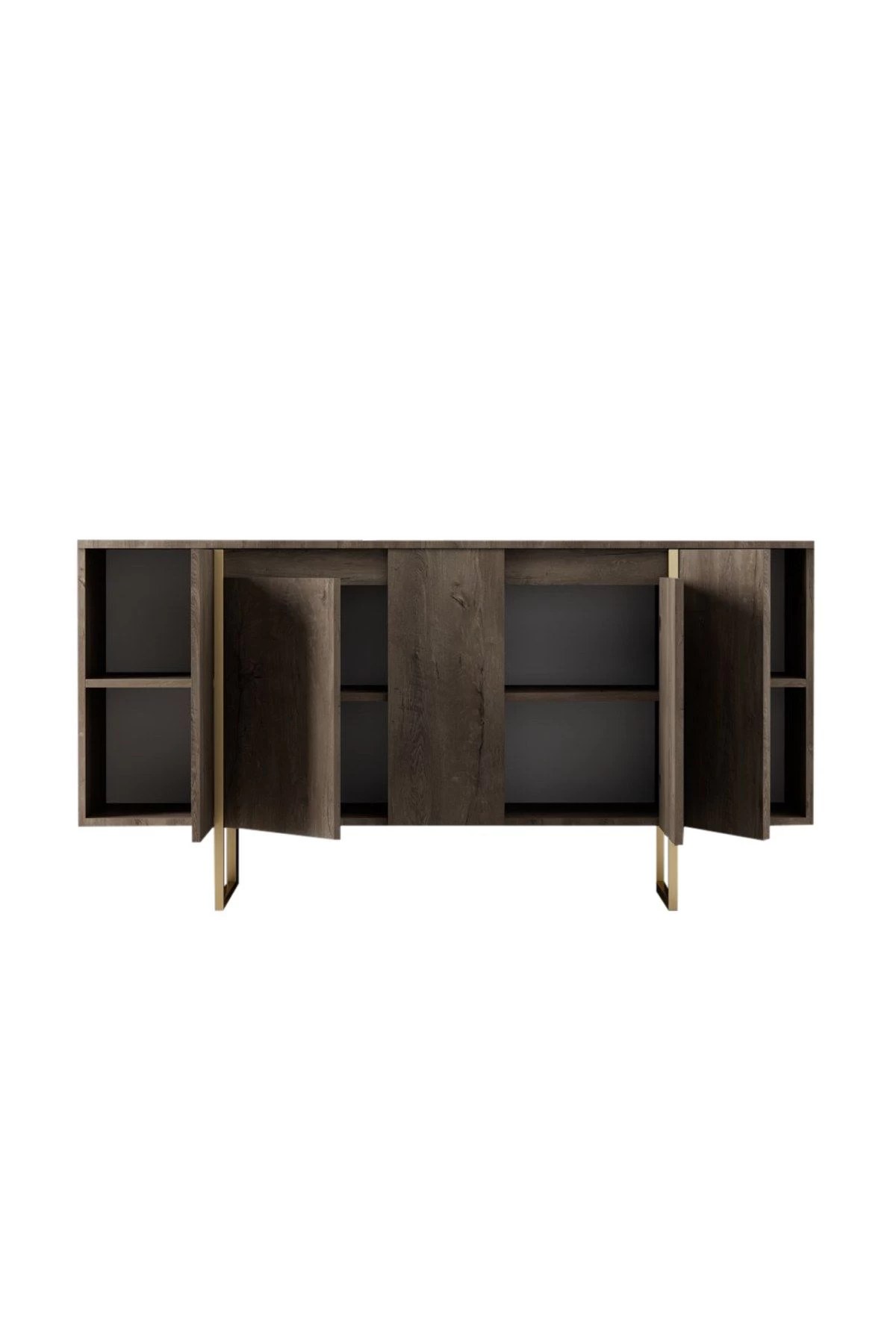 Woody Console | Melamine Laag | 18mm Dikte | Metalen Poten | 160x35x80cm | Notelaar Goud 2 Woody Console | Melamine Laag | 18mm Dikte | Metalen Poten | 160x35x80cm | Notelaar Goud - Afbeelding 2