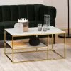 Salontafel Alisma 90x60cm 1 Legplank - Wit Marmer/ Goud