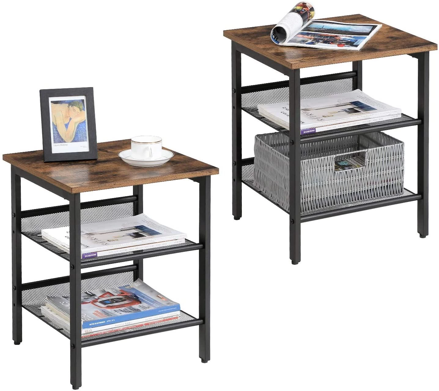 Set Van 2 Bijzettafels Brad 40x40 2 Legplanken - Rustiek Bruin/zwart 8 Set Van 2 Bijzettafels Brad 40x40 2 Legplanken - Rustiek Bruin/zwart - Afbeelding 8