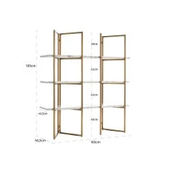 RICHMOND Wandkast Lagrange 165cm 3 Legplanken - Goud/wit -Collectie Woonkamermeubels 7257 6 230f