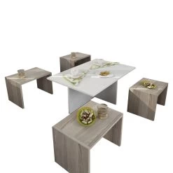 Houten Kunst Salontafel Set | 18mm Dik | Wit Cordoba -Collectie Woonkamermeubels 731WAT2802 20 204 13ed