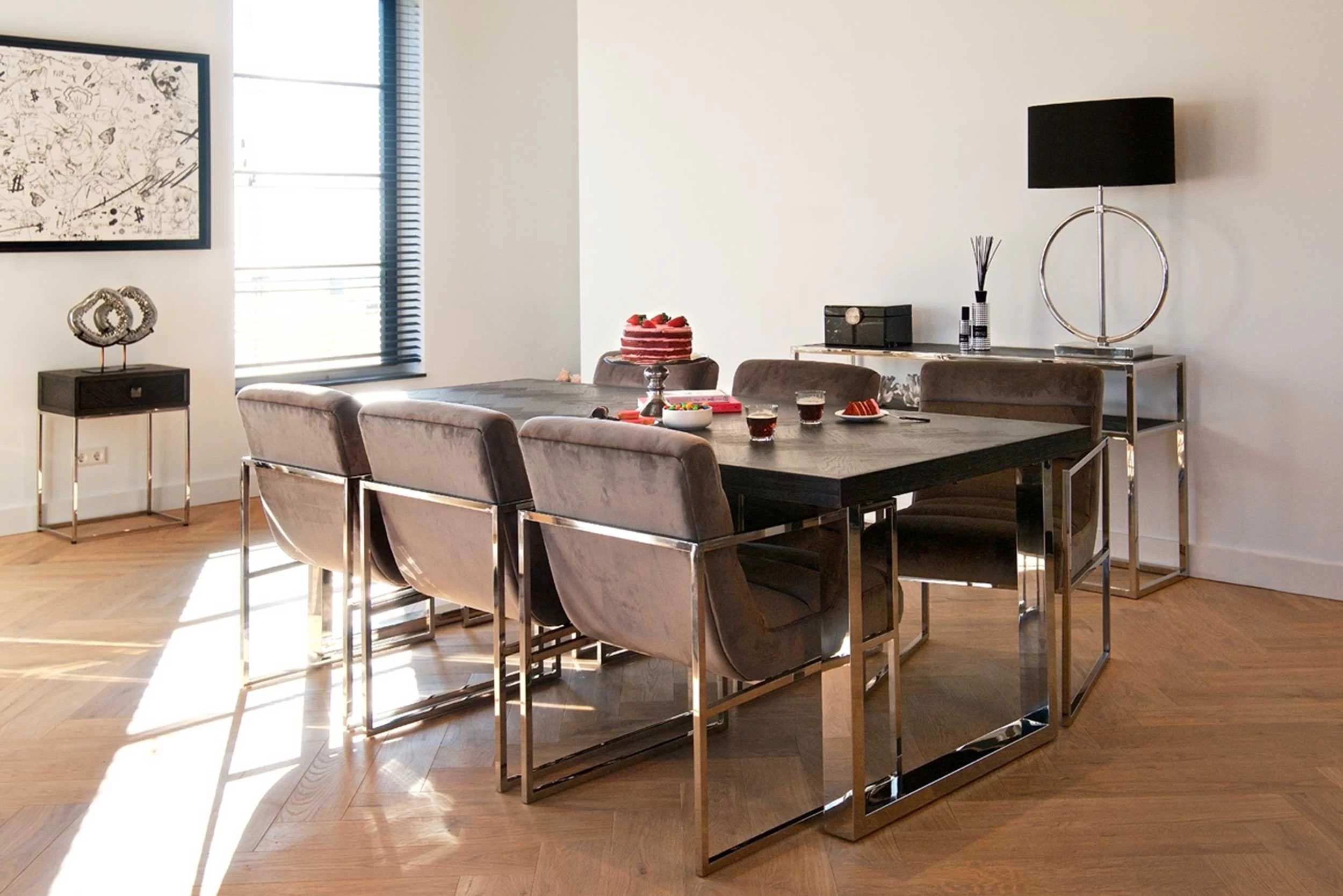 RICHMOND Eettafel Bony 220x100cm Visgraatmotief - Zwart/zilver 4 RICHMOND Eettafel Bony 220x100cm Visgraatmotief - Zwart/zilver - Afbeelding 4