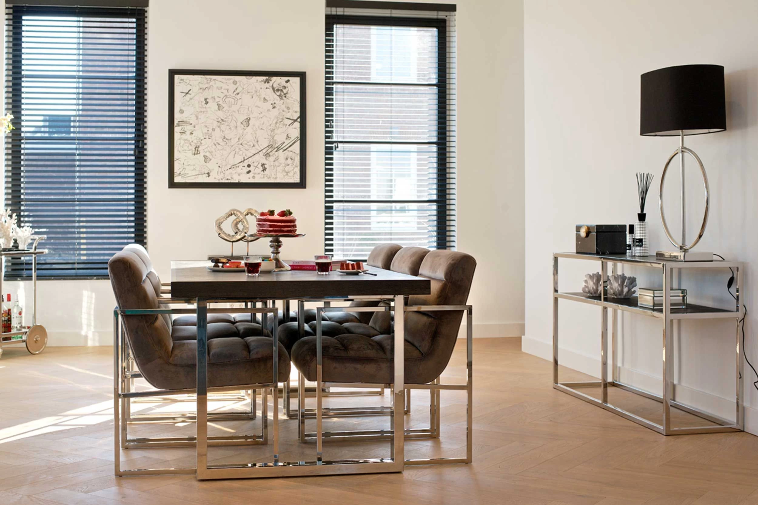 RICHMOND Eettafel Bony 220x100cm Visgraatmotief - Zwart/zilver 3 RICHMOND Eettafel Bony 220x100cm Visgraatmotief - Zwart/zilver - Afbeelding 3