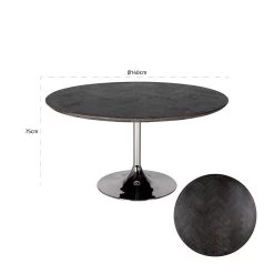 RICHMOND Eettafel Bony Rond Ø140cm Visgraatmotief - Zwart/zilver -Collectie Woonkamermeubels 7411 6 d9d9