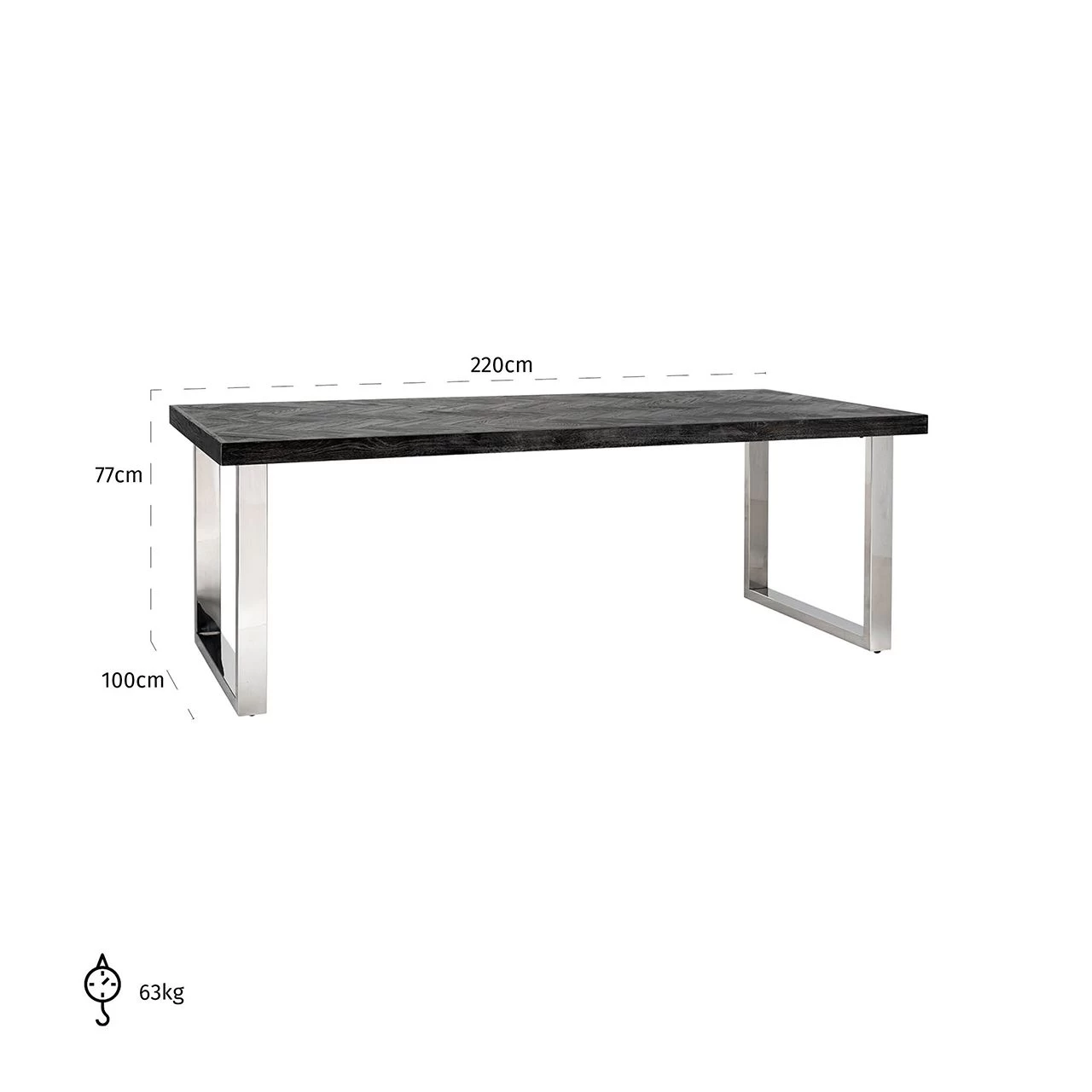 RICHMOND Eettafel Bony 220x100cm Visgraatmotief - Zwart/zilver 9 RICHMOND Eettafel Bony 220x100cm Visgraatmotief - Zwart/zilver - Afbeelding 9