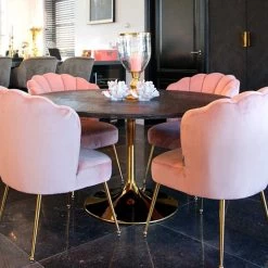 RICHMOND Eettafel Bony Ø140cm Visgraatmotief - Zwart/goud