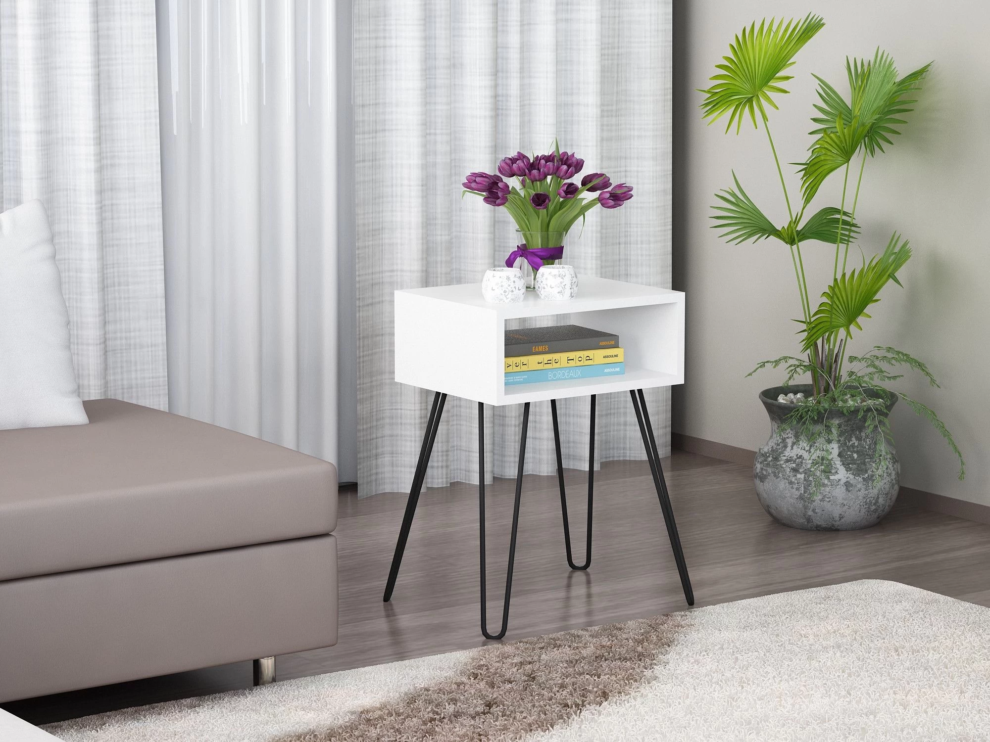 Furny Home Bijzettafel | 18mm Dikte | Metalen Poten | 45cm Breedte | Wit 3 Furny Home Bijzettafel | 18mm Dikte | Metalen Poten | 45cm Breedte | Wit - Afbeelding 3