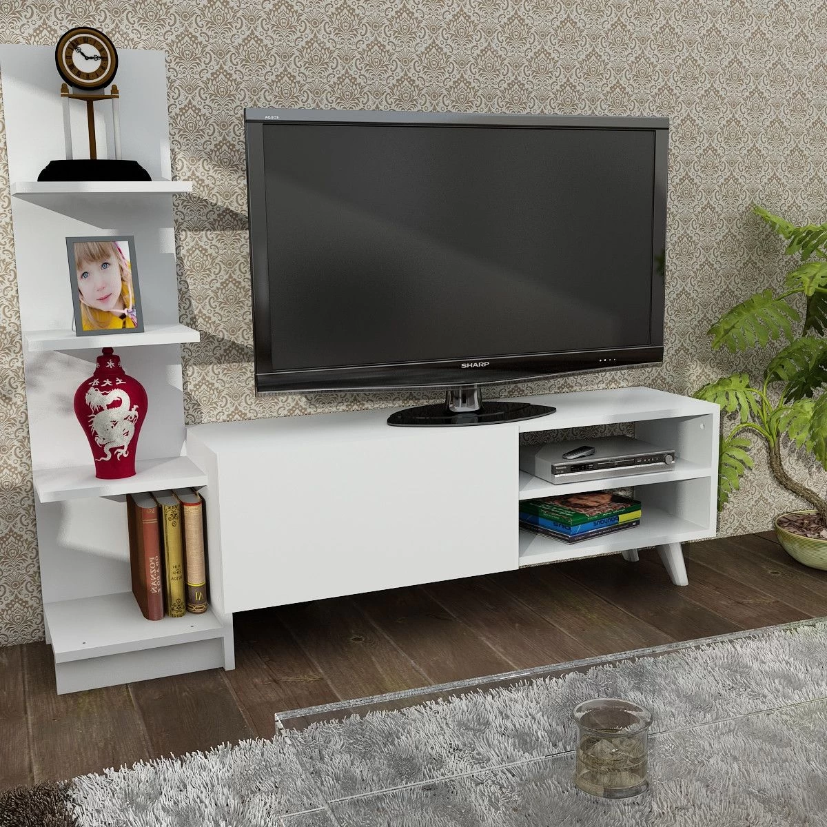 Furny Home TV-meubel | 100% Melamine Laag | 18mm Dikte | 140cm Breedte | Wit 1 Furny Home TV-meubel | 100% Melamine Laag | 18mm Dikte | 140cm Breedte | Wit
