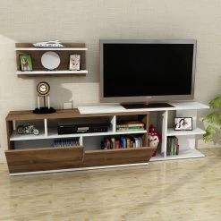 Furny Home TV-meubel | Gemelamineerd | 180cm X 50 | Wit Notenhout -Collectie Woonkamermeubels 756FRN3045 20 202 1524