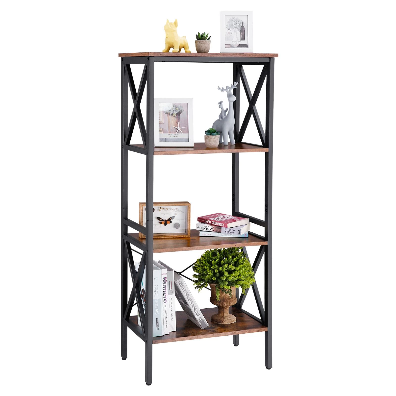 Rek Gerrit 3 Legplanken - Rustiek Bruin/zwart 8 Rek Gerrit 3 Legplanken - Rustiek Bruin/zwart - Afbeelding 8