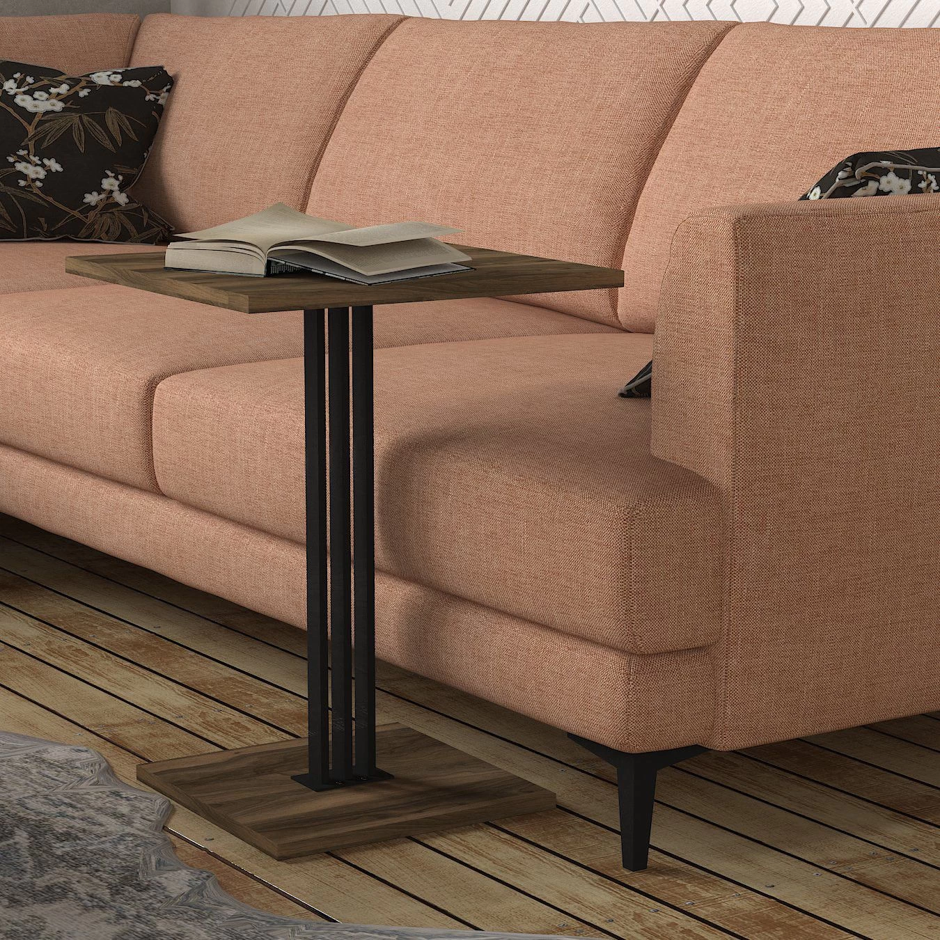 Tera Home Bijzettafel | 100% Melamine | 18mm Dikte | Metalen Frame | 44" Breedte | Walnoot Zwart 1 Tera Home Bijzettafel | 100% Melamine | 18mm Dikte | Metalen Frame | 44" Breedte | Walnoot Zwart