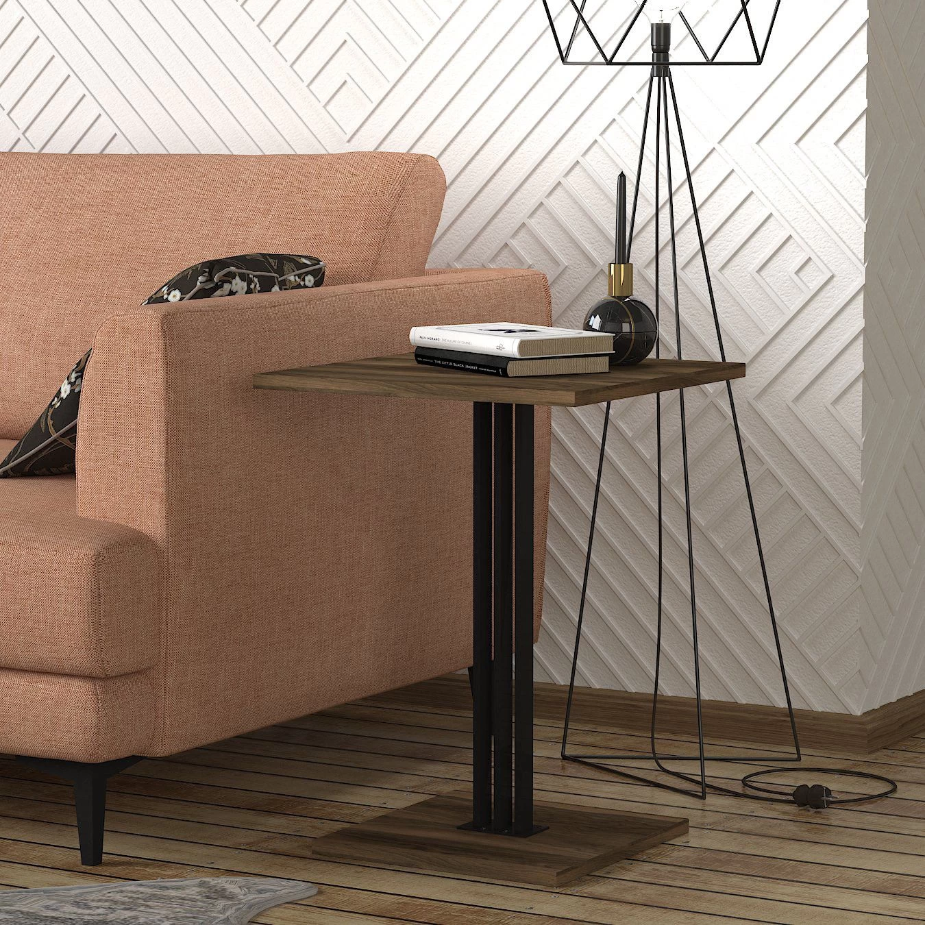 Tera Home Bijzettafel | 100% Melamine | 18mm Dikte | Metalen Frame | 44" Breedte | Walnoot Zwart 4 Tera Home Bijzettafel | 100% Melamine | 18mm Dikte | Metalen Frame | 44" Breedte | Walnoot Zwart - Afbeelding 4