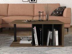 Tera Home Salontafel | 100% Melamine Gecoat | Metalen Frame | Talrijke Planken | Walnoot Zwart