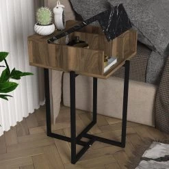 Tera Home Bijzettafel - 18mm Dikte | Metalen Frame | 44" Breedte | Notenhout -Collectie Woonkamermeubels 804TRH2834 20 203 ffc1