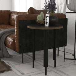 Tera Home Bijzettafel | 18mm Dikte | Metalen Frame | 100% Glazen Top | Walnoot Antraciet