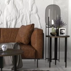 Tera Home Bijzettafel | 18mm Dikte | Metalen Frame | 100% Glazen Top | Walnoot Antraciet -Collectie Woonkamermeubels 804TRH2841 20 202 44ff