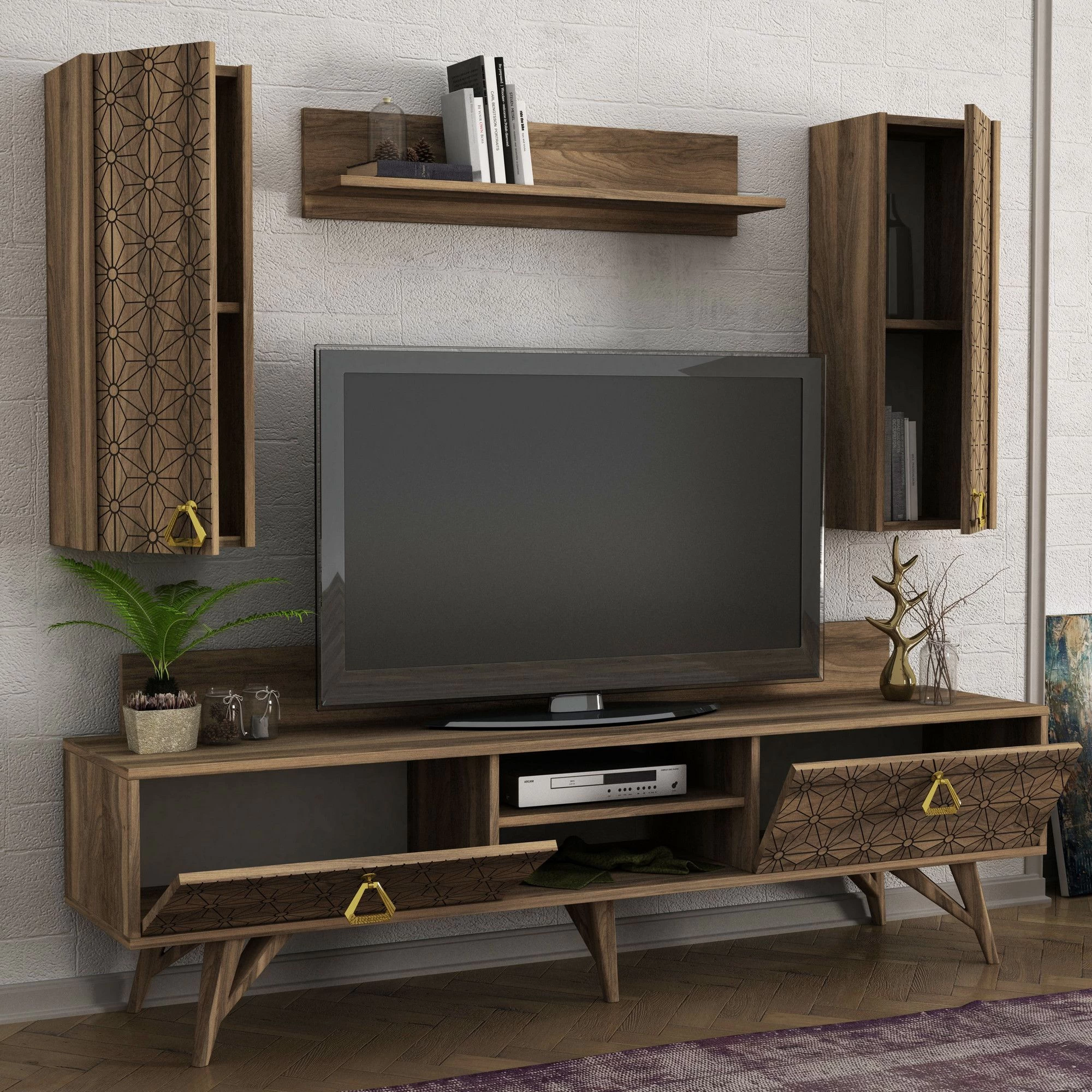Tera Home TV-meubel 180cm Breedte Notenhout 6 Tera Home TV-meubel 180cm Breedte Notenhout - Afbeelding 6