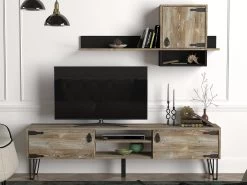 Tera Home TV-meubel | 100% Melamine Gecoat | 18mm Dikte | Metalen Poten | Beige Hout