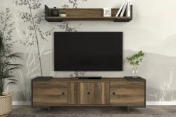 Tera Home TV-meubel | 100% Melamine Laag | 18mm Dikte | 150cm Breedte | Antraciet Notenhout