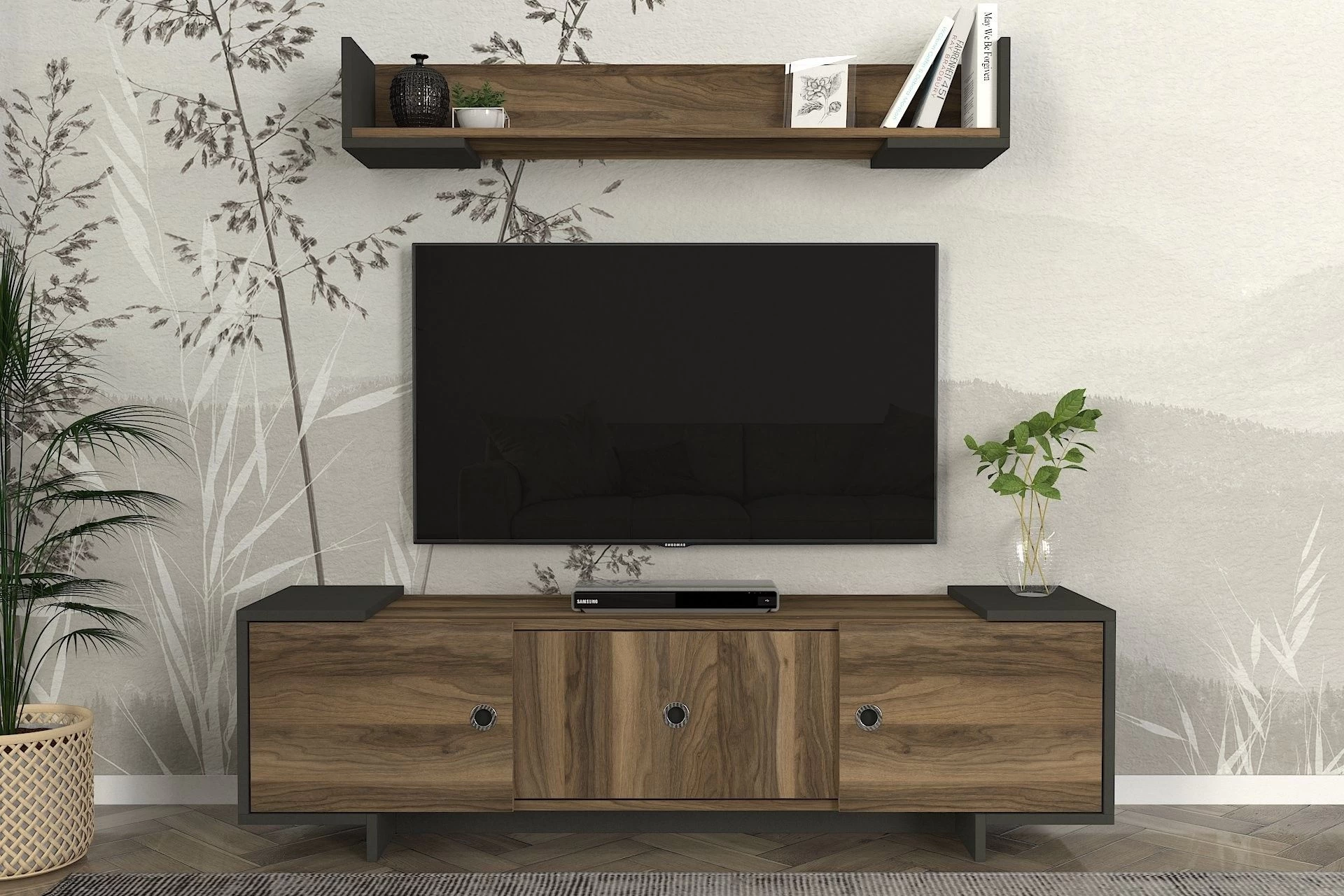 Tera Home TV-meubel | 100% Melamine Laag | 18mm Dikte | 150cm Breedte | Antraciet Notenhout 1 Tera Home TV-meubel | 100% Melamine Laag | 18mm Dikte | 150cm Breedte | Antraciet Notenhout