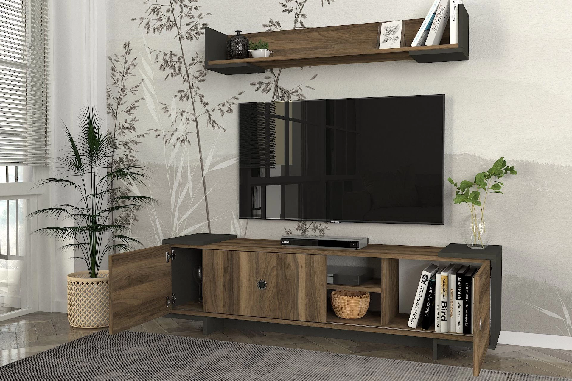Tera Home TV-meubel | 100% Melamine Laag | 18mm Dikte | 150cm Breedte | Antraciet Notenhout 10 Tera Home TV-meubel | 100% Melamine Laag | 18mm Dikte | 150cm Breedte | Antraciet Notenhout - Afbeelding 10