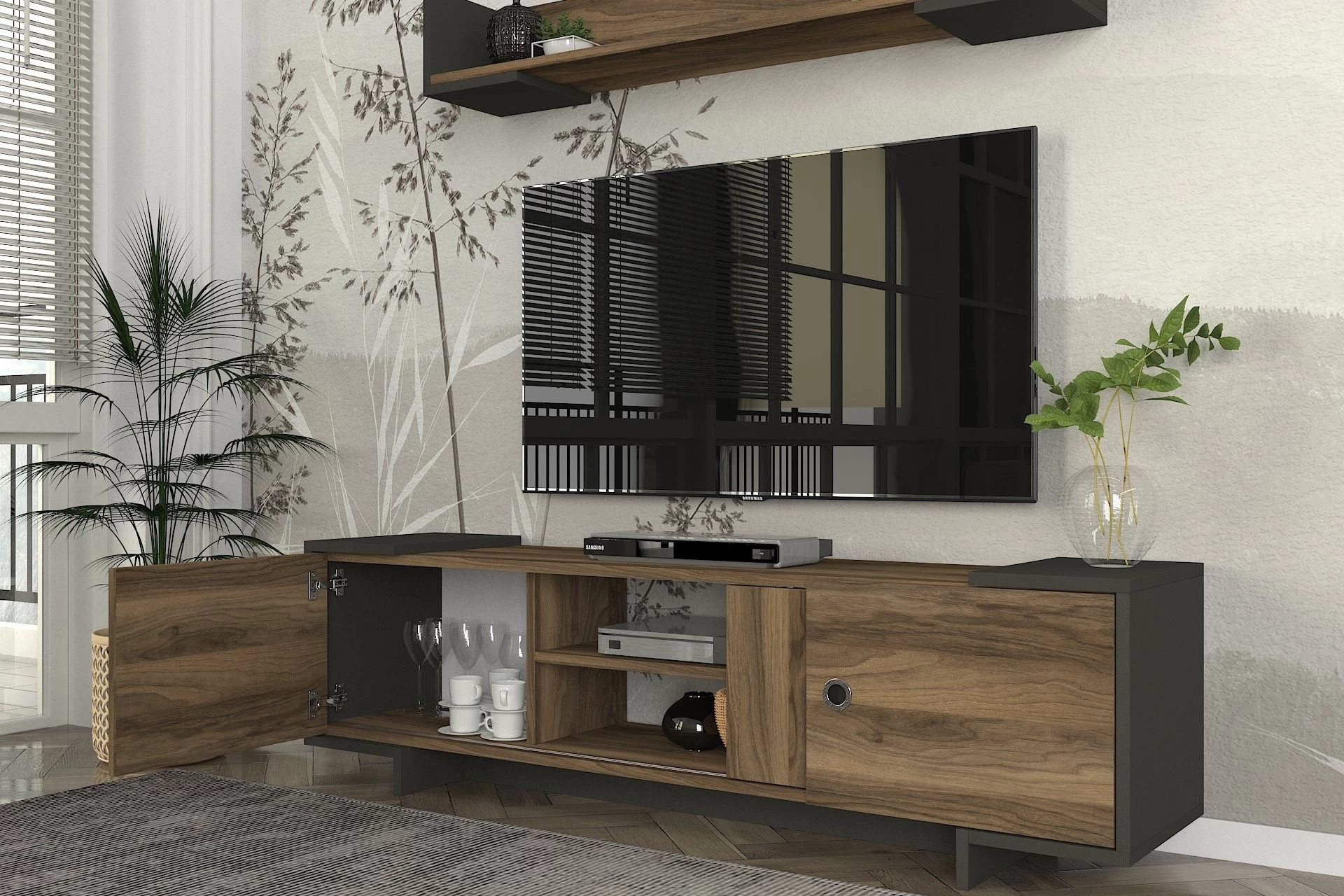 Tera Home TV-meubel | 100% Melamine Laag | 18mm Dikte | 150cm Breedte | Antraciet Notenhout 9 Tera Home TV-meubel | 100% Melamine Laag | 18mm Dikte | 150cm Breedte | Antraciet Notenhout - Afbeelding 9