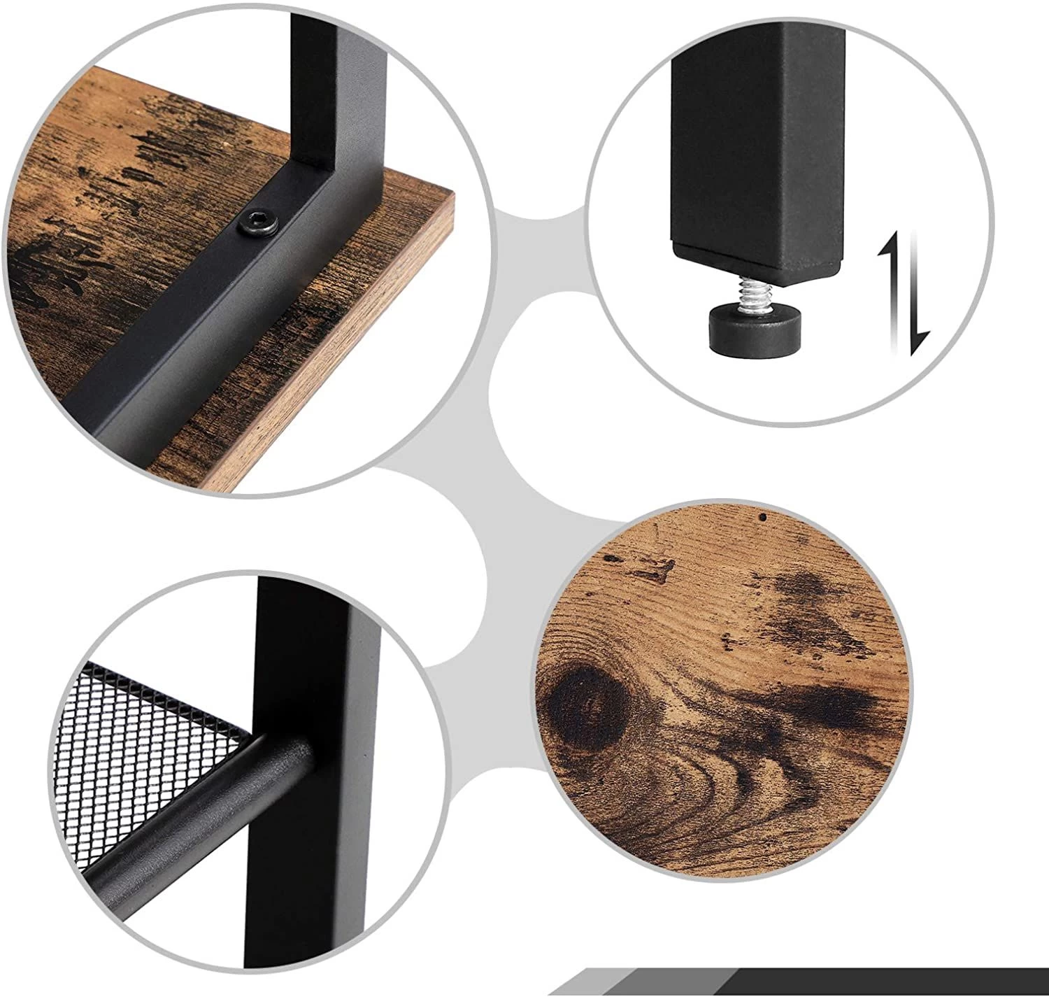 Set Van 2 Bijzettafels Brad 40x40 2 Legplanken - Rustiek Bruin/zwart 4 Set Van 2 Bijzettafels Brad 40x40 2 Legplanken - Rustiek Bruin/zwart - Afbeelding 4