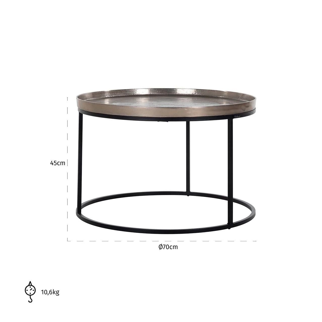 RICHMOND Salontafel Mills ø70cm - Champagnegoud/zwart 4 RICHMOND Salontafel Mills ø70cm - Champagnegoud/zwart - Afbeelding 4