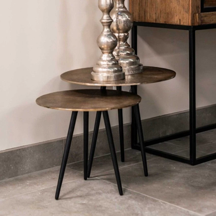 RICHMOND Set Van 3 Salontafels Vittorio - Champagnegoud/zwart 4 RICHMOND Set Van 3 Salontafels Vittorio - Champagnegoud/zwart - Afbeelding 4