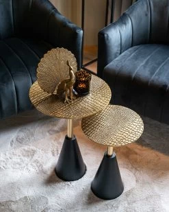 RICHMOND Bijzettafeltje Cabral ø30cm - Zwart/goud -Collectie Woonkamermeubels 825080 825081 FO 0038 SETTING 4 37d8