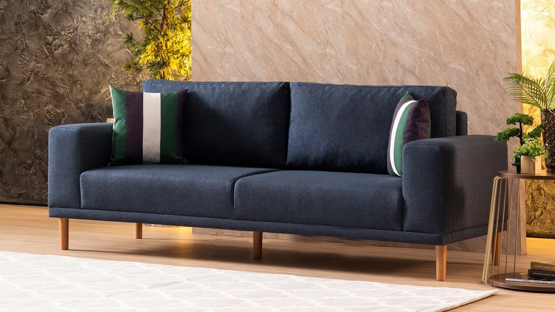 3-zitsbank | Comfort En Stijl | Beukenhouten Frame | Donkerblauw 6 3-zitsbank | Comfort En Stijl | Beukenhouten Frame | Donkerblauw - Afbeelding 6